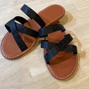 Slip On Open Backed Black & Tan Sandals